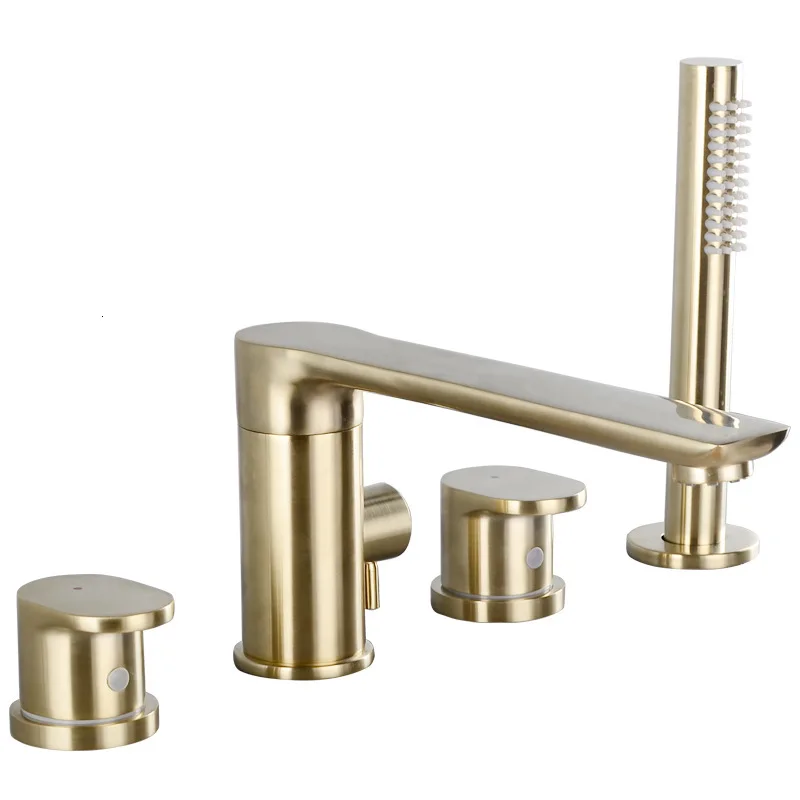 Four piece faucet Полностью медная проволока рисунок золотой части стиль ванной кран три или четыре отверстия горячей и холодной воды кран костюм приносить ручные жаккардовые переплетения - Цвет: Four piece faucet