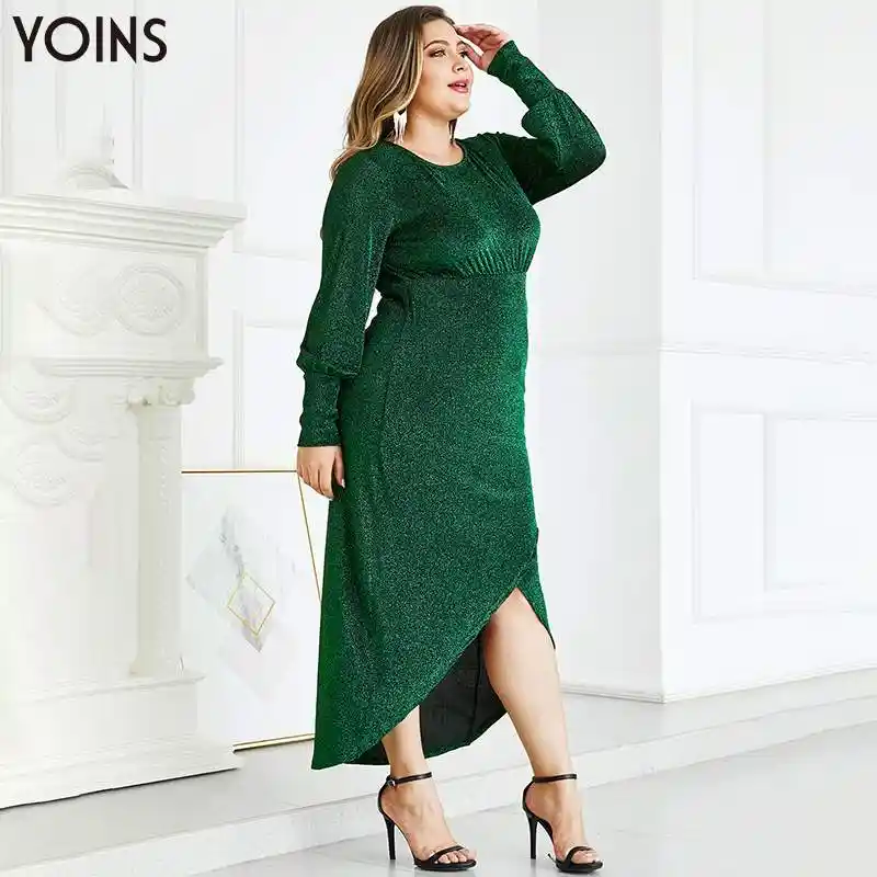 elegant plain lantern sleeve round neck maxi dress