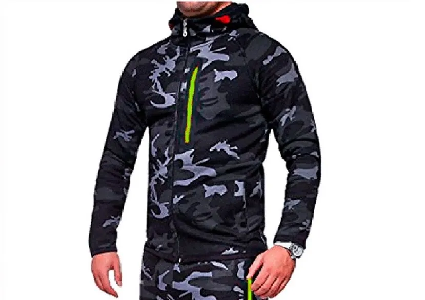 tops dark gray Камуфляжный комплект для бега, мужская спортивная одежда с камуфляжным принтом, 2 шт., мужской спортивный костюм, топ, штаны, костюмы с капюшоном, пальто, брюки, Осенние штаны для бега - Цвет: tops dark gray