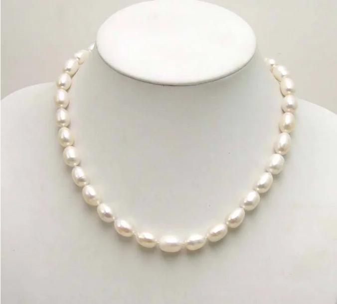 7-8 мм рис белый натуральный пресноводный жемчуг 1" NECKLACE-nec5024