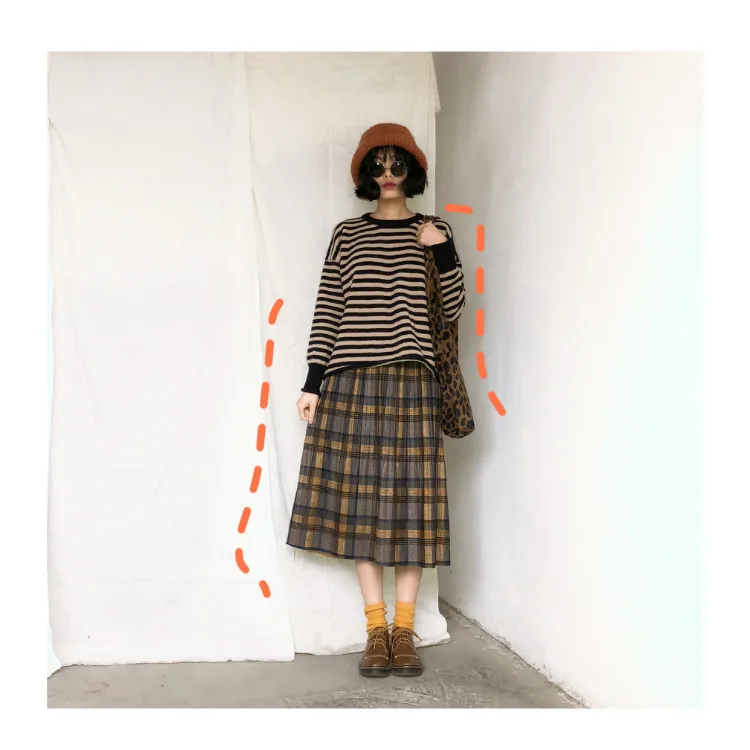 Vintage New Women Thick Warm Autumn Winter Harajuku Plaid Retro Skirt Female Cute Japanese Girls Kawaii Skirts Calf-length