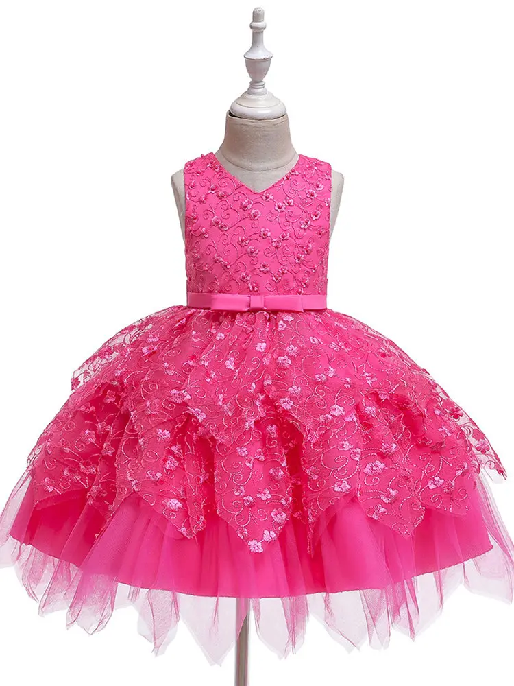 It's Yiya/Платья с цветочным узором для девочек; элегантные Детские Вечерние платья с v-образным вырезом; короткие платья с аппликацией и бантом