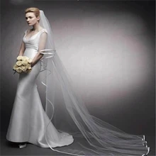 Настоящая фотография белое/слоновая кость двухслойная свадебная вуаль 3 м с лентой по краям мантилия свадебная вуаль невесты Свадебные аксессуары Veu De Noiva