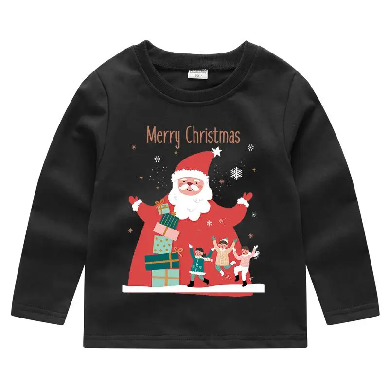 Специальная большая скидка; модная Рождественская футболка; Милая Новогодняя одежда для маленьких От 2 до 8 лет; Одежда для мальчиков и девочек - Цвет: blacklr