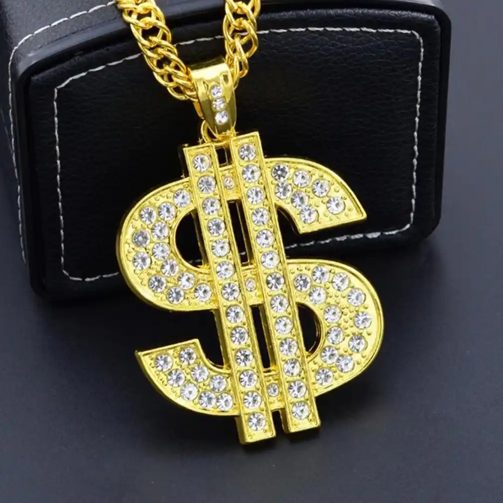 exaggerated gold chain dollar sign golden necklace european and
