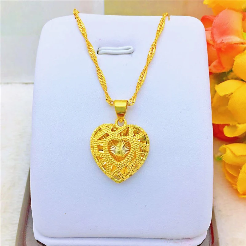 

Yellow Gold Color Neckalce for Women Wedding Statement Jewelry Delicate Heart-Shaped Pendant Collier Femme Birthday Gift Bijoux