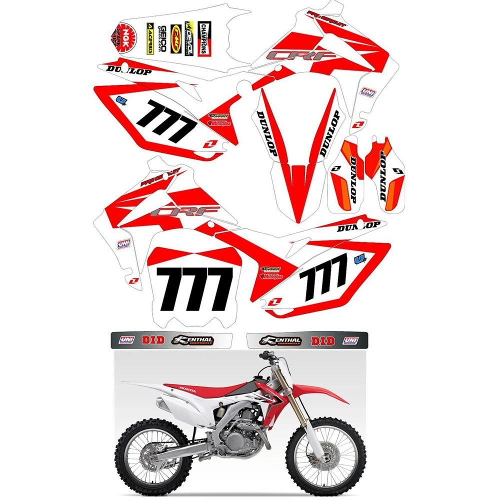 

For HONDA CRF450R 2013 2014 2015 2016 Graphics Decals Stickers Custom Number Name 3M Full Motorcycle Backgrounds Accessories
