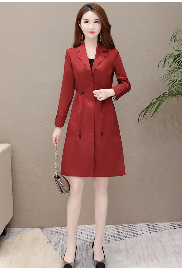 WOMEN'S Windbreaker Women's Mid-length New Style Korean-style Popular Waist Hugging Elegant Suit Collar Large Size Small Co
