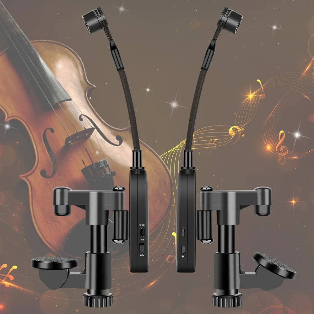 KIMAFUN Violin Microphone Wireless 2.4G Gooseneck Pick Up Instrument Clip-on Mic Receiver and Transmitter System for Violin
