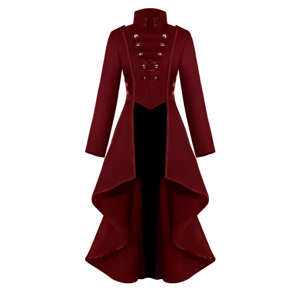 Best  Rosetic Medieval Coat Tuxedo Women's Lapel Irregular Hem Retro Long Coat Female Vintage Gown Party 