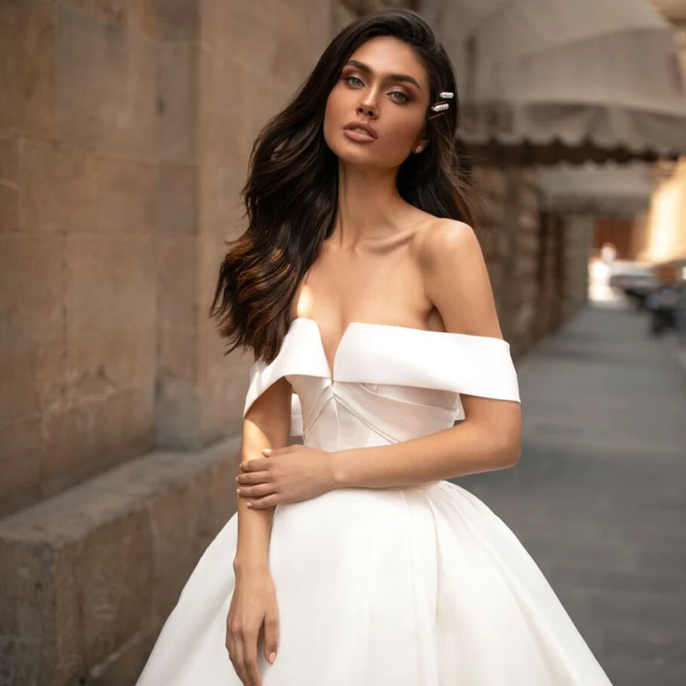 Vestido de Noiva, простое бальное платье с вырезом лодочкой, свадебные платья, роскошное Белое Атласное платье, свадебное платье