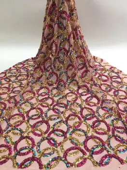 

newest style muti color embroidery net tulle mesh lace fabric with sequins JOY-31549 french style seuqins lace for wedding dress