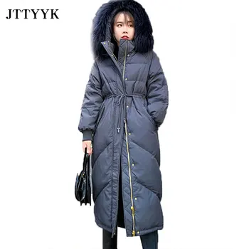 

2020 New Winter Down Coat Natural fox fur collar Brand Fashion Thick Women Winter Down Jackets Hooded Women Parkas X-Long Coats