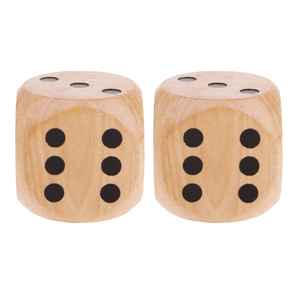 2x Creative Large Wooden D6 Six Sided Dices Set For DND RPG Party Games Wood