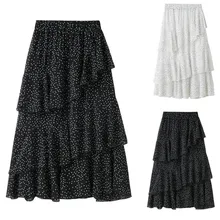 Летняя женская плиссированная юбка-пачка в горошек с высокой талией, юбка миди из тюля с бисером, юбка средней длины с высокой талией, многослойная юбка-пачка