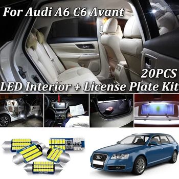

20Pcs White Canbus Error Free For Audi A6 S6 RS6 C6 4F Quattro Avant LED License plate Lamp + LED Interior Lights Kit 2005-2011