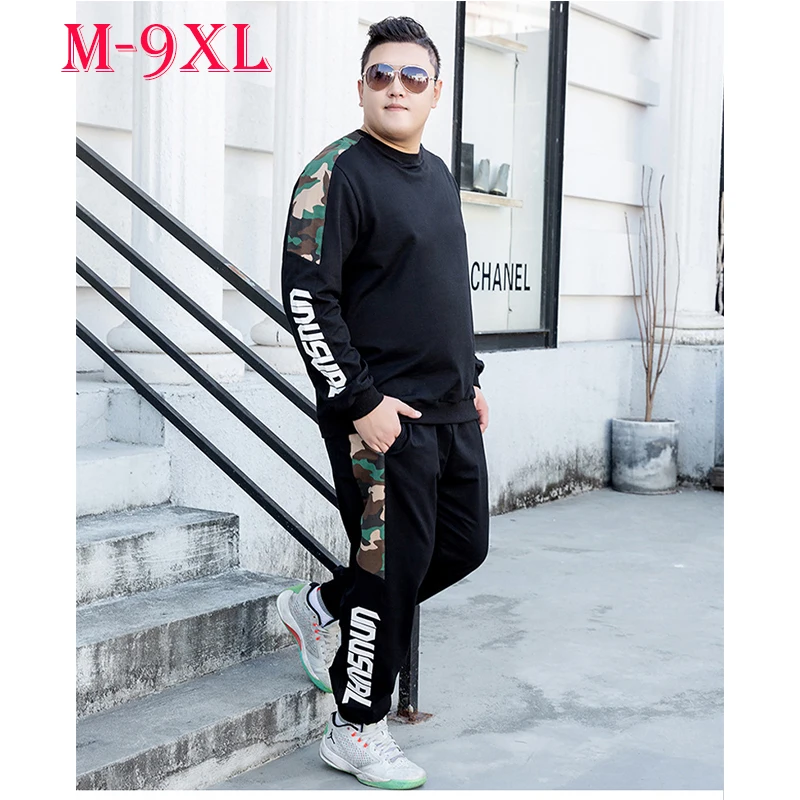 

M-9XL Men Sports Set Hip Hop Sweatshirts Sweatpants Men Two Piece Set Running Jogging Sportswear Brand Tracksuit