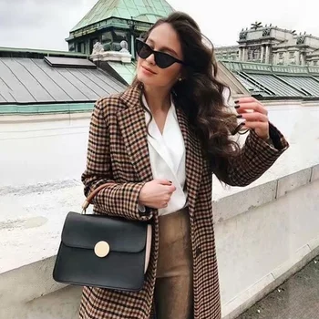 

Retro Women Blazer Coat Fashion Plaid Button Lattice Suit Jacket with Shoulder Pads Jacket Office OL Autumn Blazers