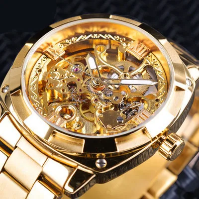 Новые мужские часы топ роскошные механические часы полые водонепроницаемые стальные пояса мужские часы автоматические механические часы - Цвет: Gold