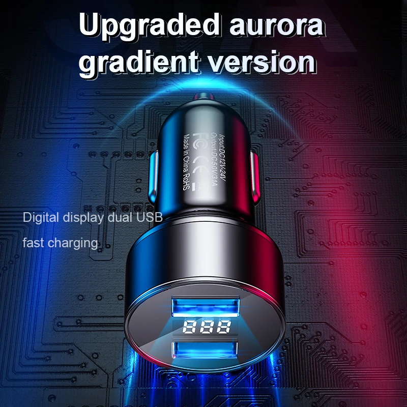 USB Автомобильное зарядное устройство, быстрое зарядное устройство 3,0 для мобильного телефона, Универсальный двойной USB адаптер, цифровой дисплей, зарядное устройство для телефона для samsung Xiaomi