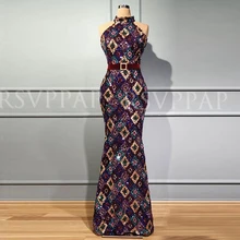 Длинные элегантные вечерние платья с высоким воротом без рукавов Русалка халат soiree Дубай блесток женские вечерние платья