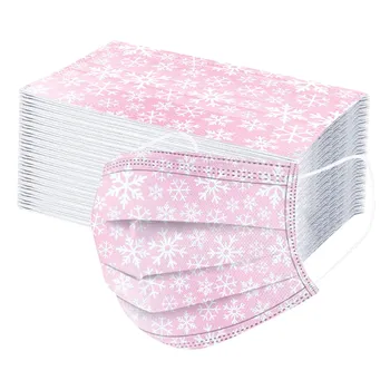 

50pc Adult Snow Pattern Mask Dust-proof Disposable Mask Masque Three-layer Non-woven Breathable Protective Masks Mascarilla