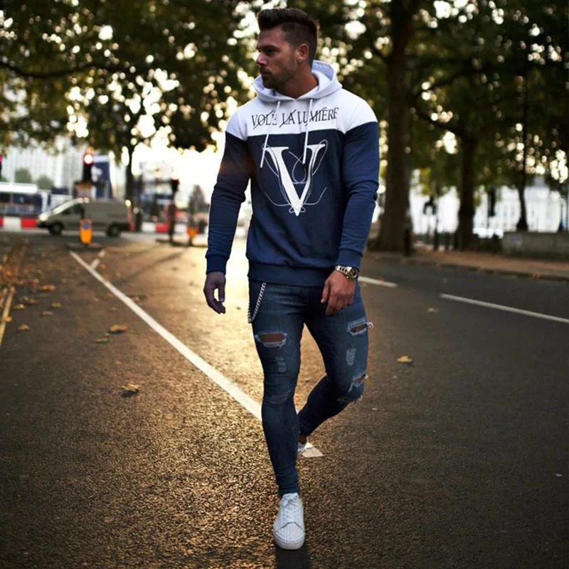 Flash Sale Olevo New Men's Hoodie Printed Hooded Sweatshirt Tracksuit Bodybuilding Leisure Long Sweatpants Running Sports Slim Fit Suit