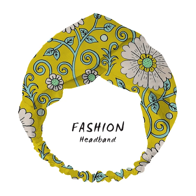 

Lemon Floral Women Bandanas Headbands Bohemian Hair Bands Headbands Vintage Cross Turban girls Flower HairBands Hair Accessories