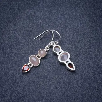 

Natural Rose Quartz and Garnet Handmade Unique 925 Sterling Silver Earrings 1.5" Y1120