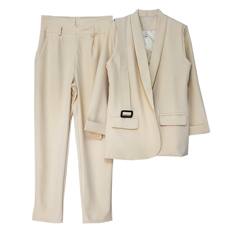 Женский деловой костюм из трех предметов TAOVK, офисный блейзер, брюки и топ-майка, официальная одежда для работы, комплект, форма - Цвет: Apricot