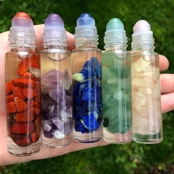 

10ML Natural Gemstone Essential Oil Roller Ball bottle Crystal Roller Ball Perfume Bottle with Gems roller bamboo lids natural
