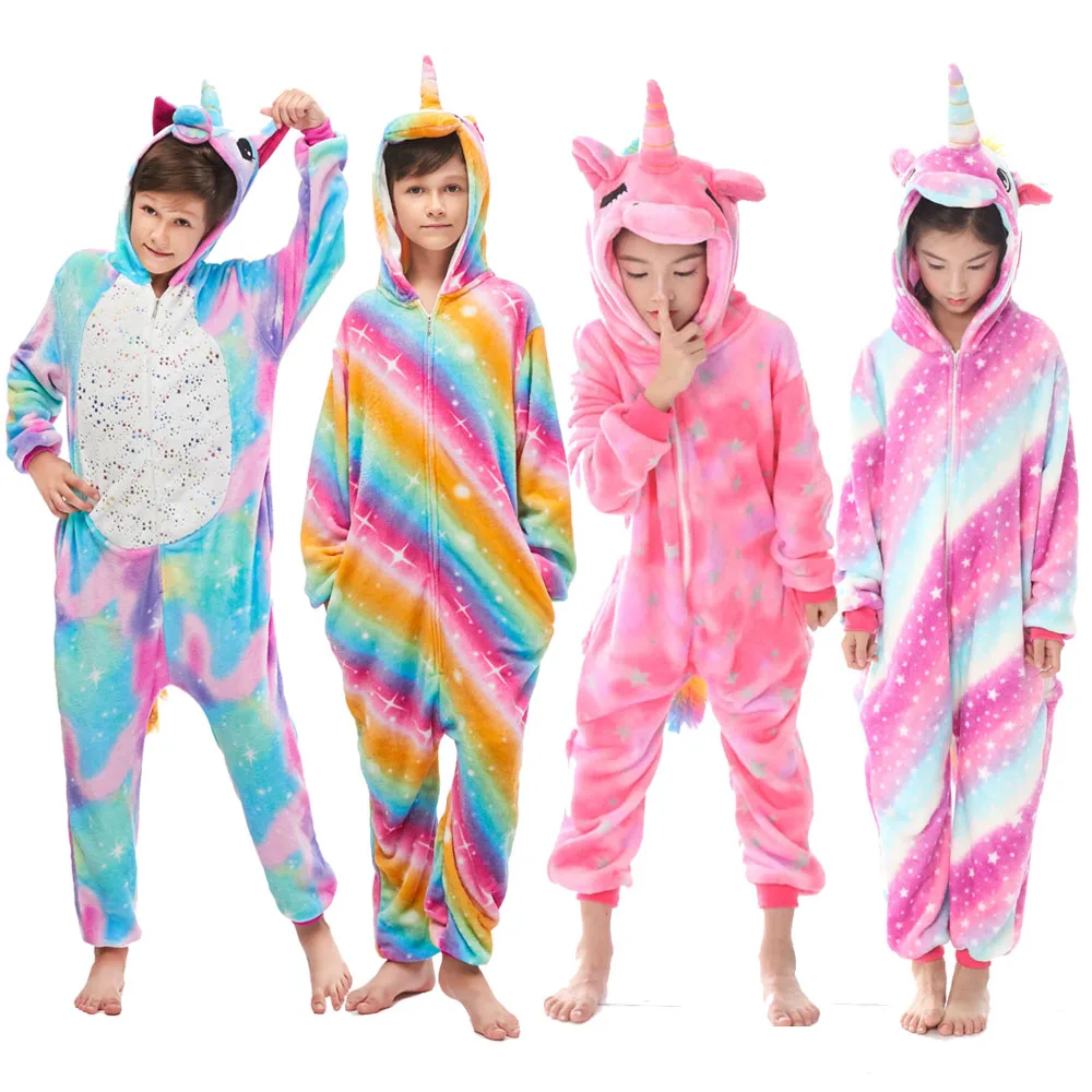 Oneise/Детские фланелевые пижамы с рисунками животных; зимние детские пижамы с капюшоном и рисунком единорога для мальчиков и девочек; одежда для сна