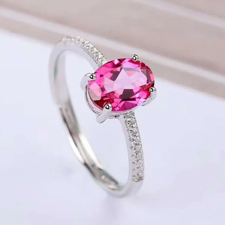 

925 Silver Natural Powder Topaz Ring Adjustable Adjustable Crystal All-Net Fire Color Radiant Send Beautiful rong he