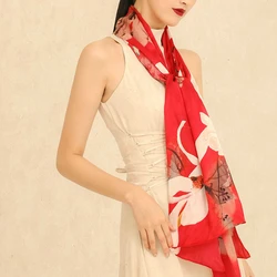Long Natural Silk Statin Scarf Printing Women Mulberry Silk Winter Autumn Spring Shawl Comfortable Ladies Fashion Scarves