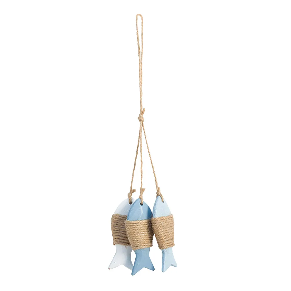 Wooden 3pcs Fishes Hanging Ornament,Mediterranean Style For Wall ,Approach 11.02x2.76x0.79inch