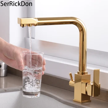 

Golden Filter Kitchen Faucet With Boost Mode 360° Rotatble Basin Faucet Hot Cold Mxer Tap Brass Material Hot Cold Mixer Tap