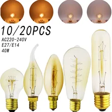 10 шт./лот винтажная лампа E27/E14 Ретро лампа 220 В c35 ST64 лампа Эдисона для дома/гостиной Декор 40 Вт лампа накаливания