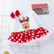 Комплект одежды на Рождество для маленьких девочек; комбинезон с длинными рукавами, круглым вырезом и принтом оленя; комбинезон; Кружевная юбка-пузырь; платье; комплекты одежды