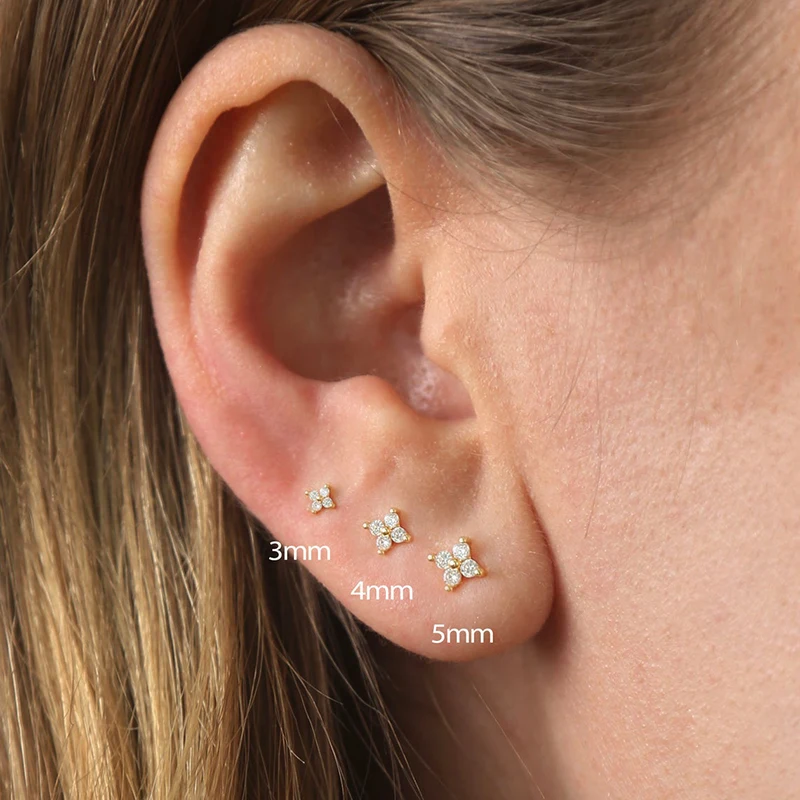 Stud Earrings Huitan Korean Style Flower Stud Earrings Women Gold Color White Cubic Zirconia Small Fresh Girls Fashion Accessories Jewelry