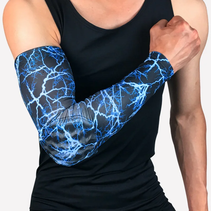 Открытый Анти-столкновения удлинитель руки рукав Arm Guard Спорт локоть грелки Pad Brace Длинный бег солнцезащитный крем крутой Спорт - Цвет: Синий