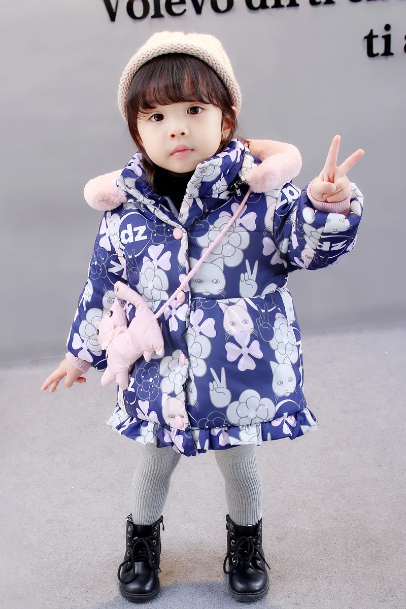Новые продукты, хлопковая одежда с подкладкой для девочек Новинка года, стильное детское плотное приталенное хлопковое пальто в Корейском стиле с изображением кота