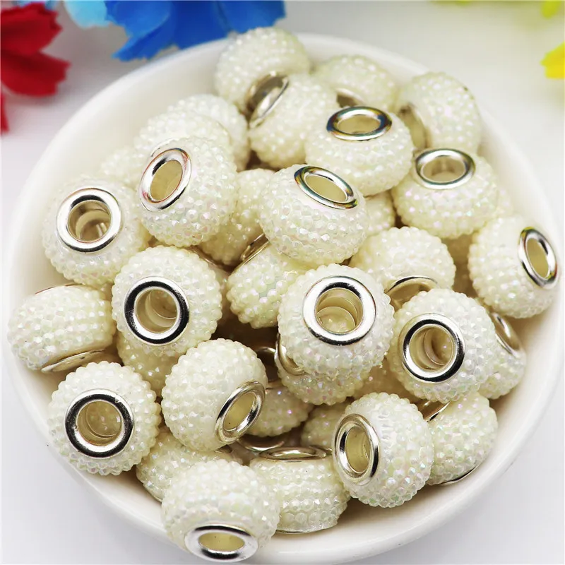 

10Pcs New Big Hole Crystal Stone Plastic Spacer European Beads Charms fit Pandora Bracelet Earrings Necklace for Jewelry Making