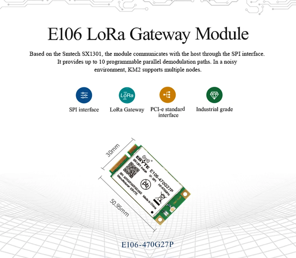 433 МГц SX1301 LoRa ворота путь модуль 27dBm дальние расстояния 5 км SPI интерфейс беспроводной трансивер для вторичного развития