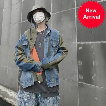 

Up Patchwork Zip Denim Jackets Hip Hop Hipster Punk Rock Denim Jeans Jacket Outwear Motorcycle Jacket Coat Streetwear