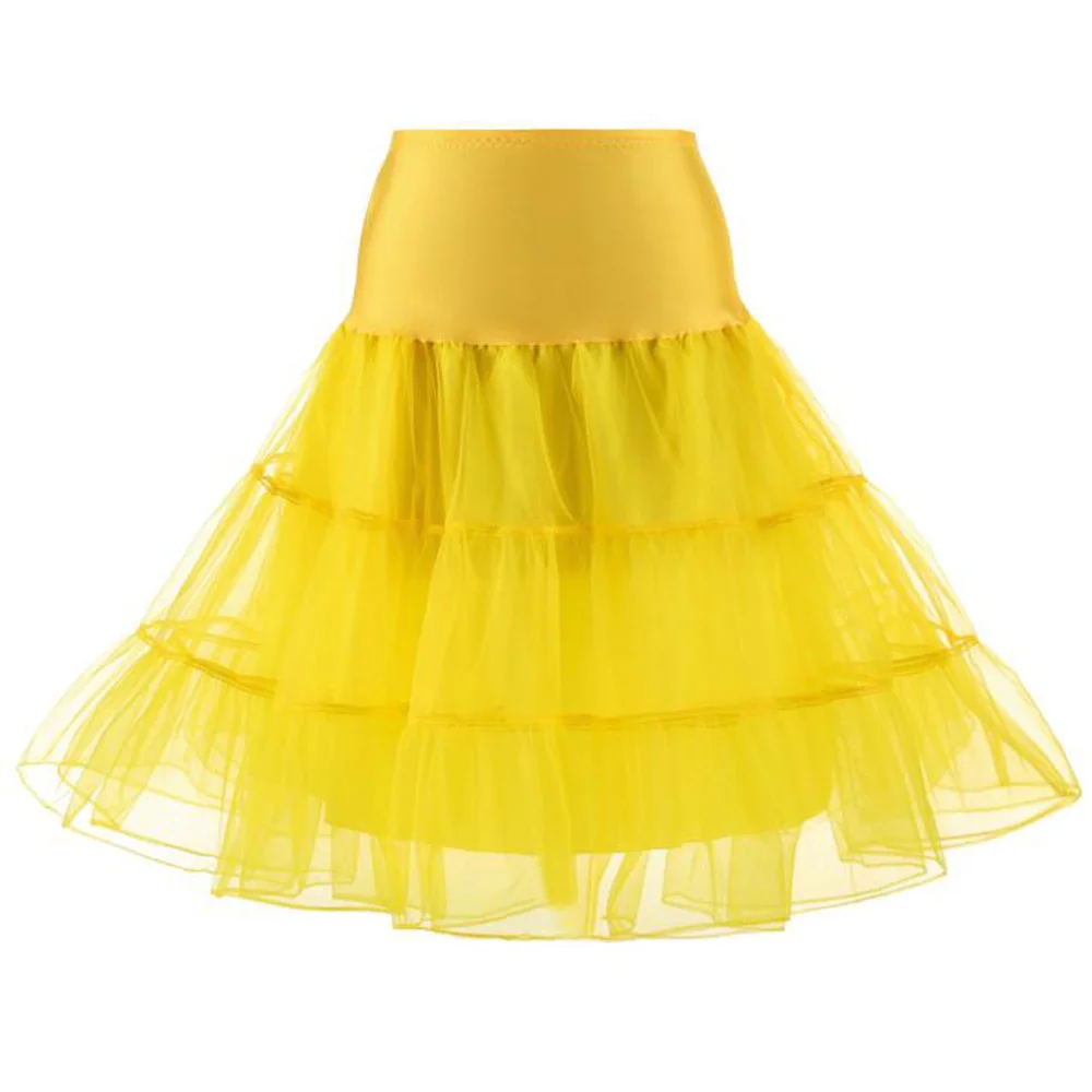 Yellow Skirt Женская юбка в стиле "Ретро" Летняя Повседневная Высокая талия Нижняя юбка для винтажной свадебной вечеринки рокабилли Пышная юбка нижнее платье - Цвет: Yellow Skirt