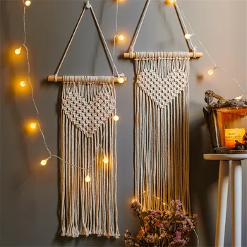 

Nordic Handmade Tapestry Woven Cotton Love INS Wedding Decoration Living Room Bedside Wall Family Tapestry Heart Home Hang Decor