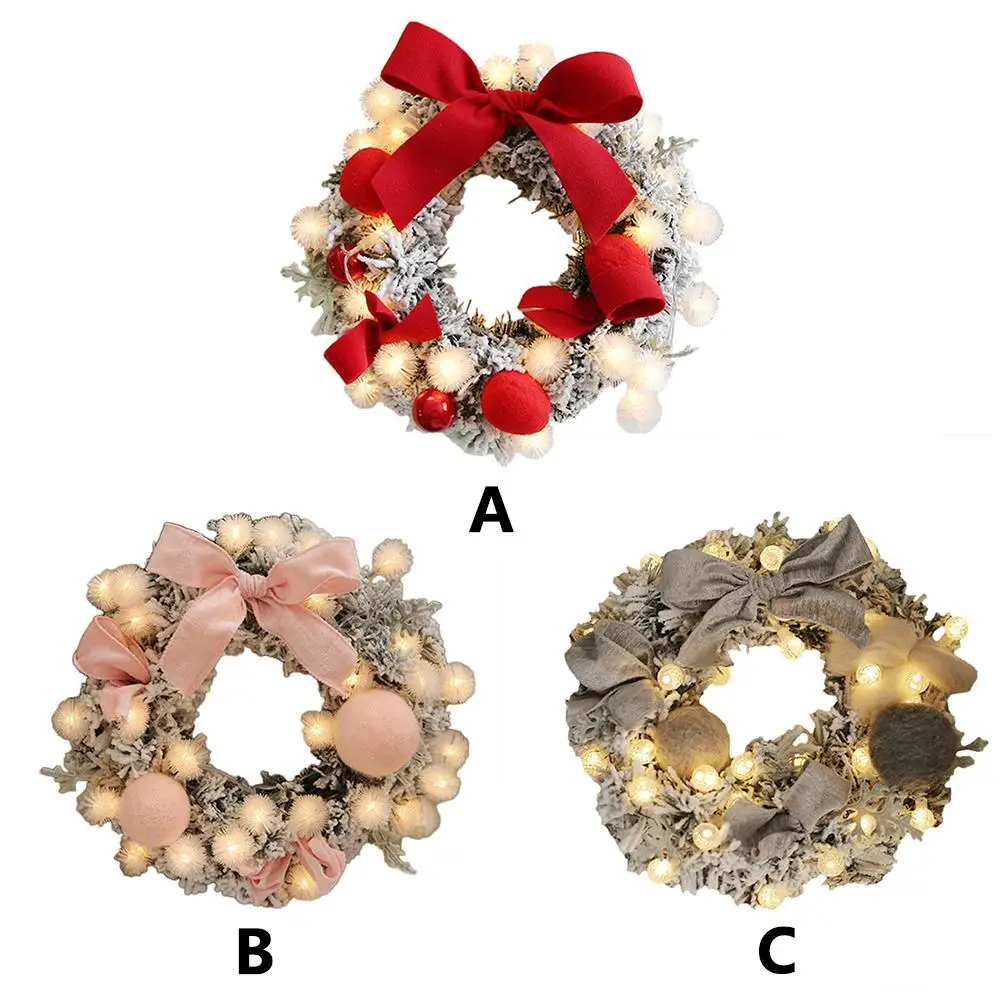 

New Christmas Wreath With String Light Artificial Rattan Flower LED Door Hanging Wreath Wall Decoration For Home Festival Party