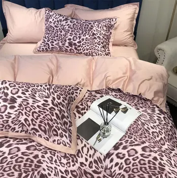 

European pink yellow leopard print bedding set,full queen king cotton double home textile bed sheet pillow case quilt cover