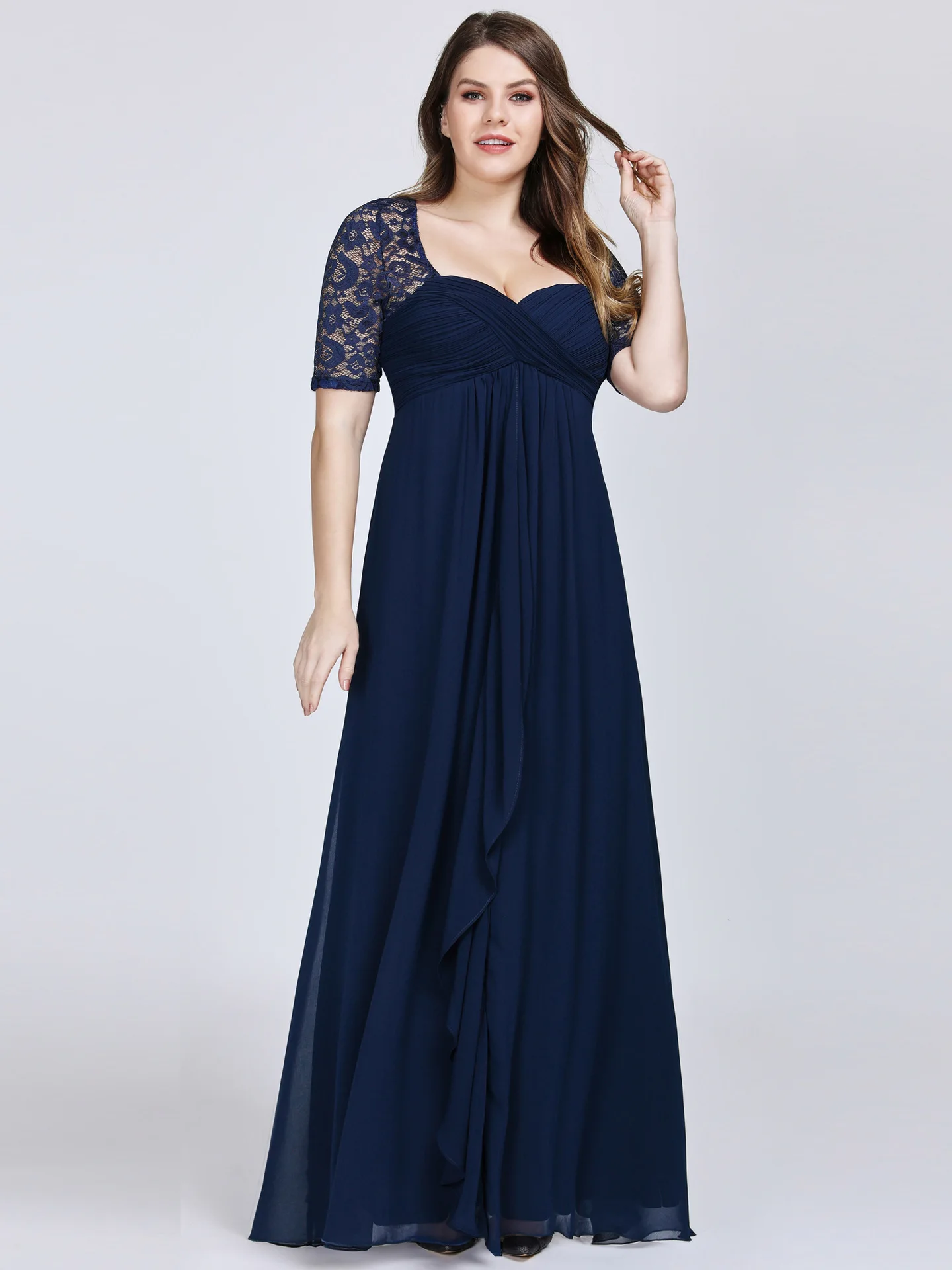 BacklakeGirls Chiffon Sweetheart A Line Long Navy Blue Mother Of The Bride Dresses Floor Length Plus Size Wedding Guest Dress