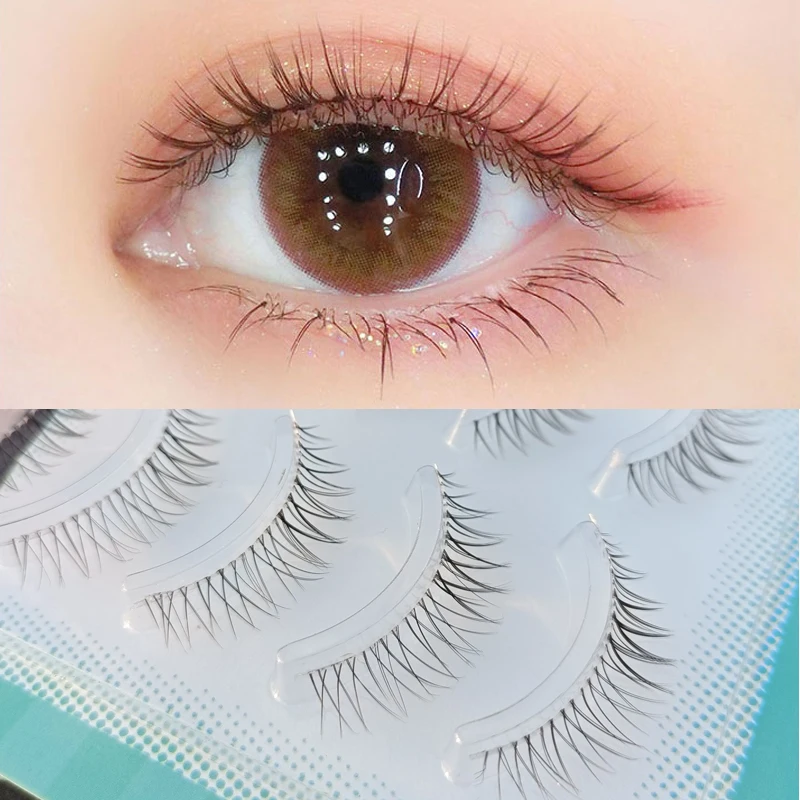 5 Pairs Natural Lashes Korean Fluffy False Eyelashes Slim Clear Band Reusable Volume Mink